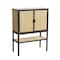 47" Boho Woven Rattan and Wood Cabinet with Doors, Shelf, and Interior Storage Compartments